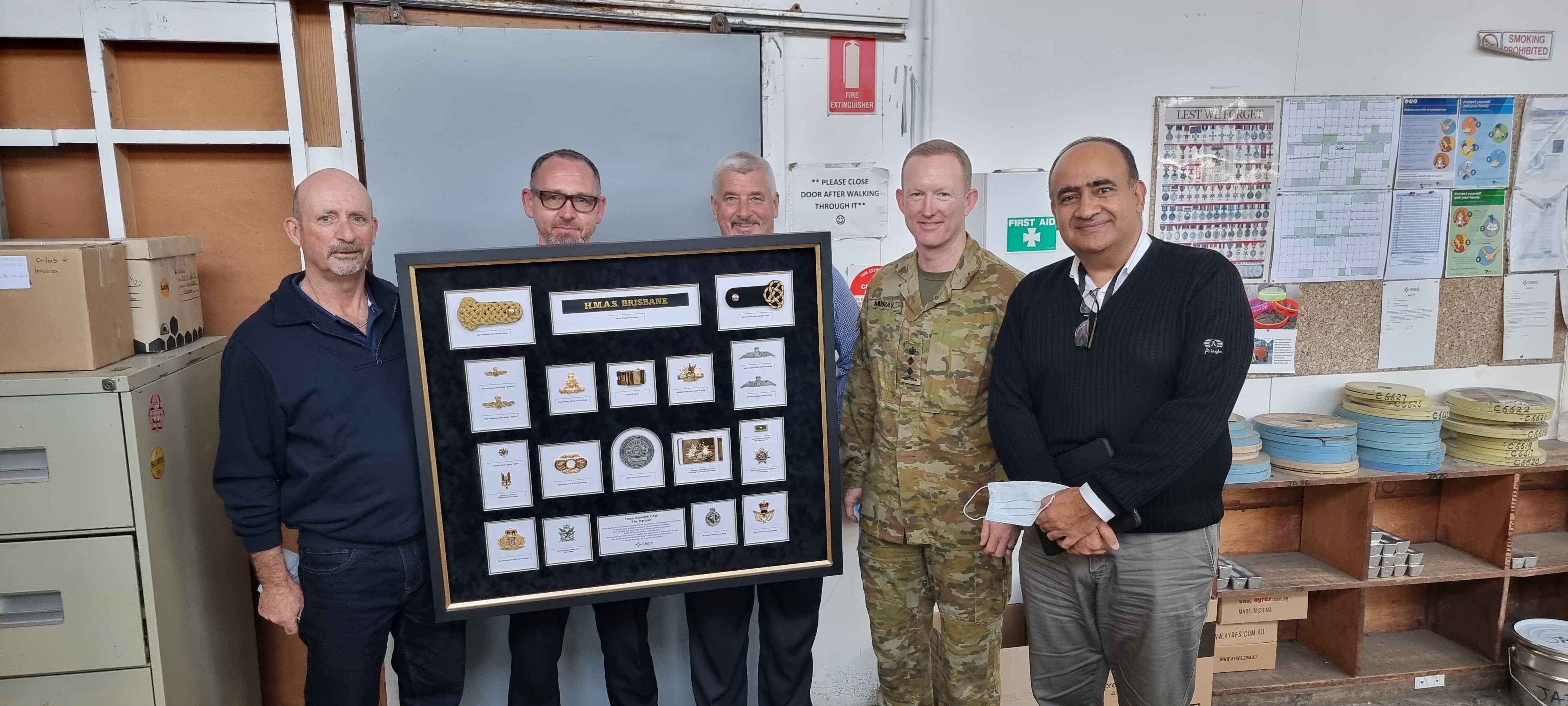 HMAS Brisbane Military Pins and Badges Awards on a large frame